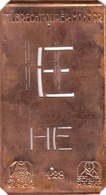 HE - Kleine Monogramm-Schablone in Jugendstil-Schrift
