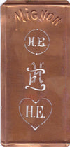 HE - Hübsche alte Kupfer Schablone mit 3 Monogramm-Ausführungen