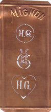 HG - Hübsche alte Kupfer Schablone mit 3 Monogramm-Ausführungen