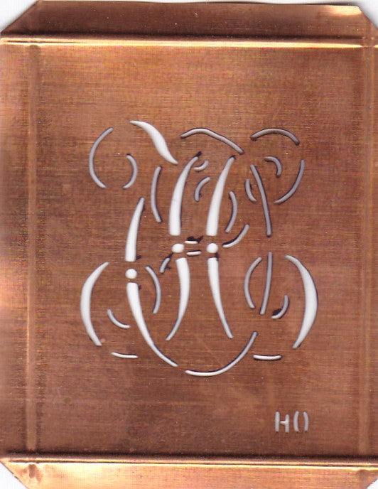 HO - Hübsche alte Kupfer Schablone mit 3 Monogramm-Ausführungen