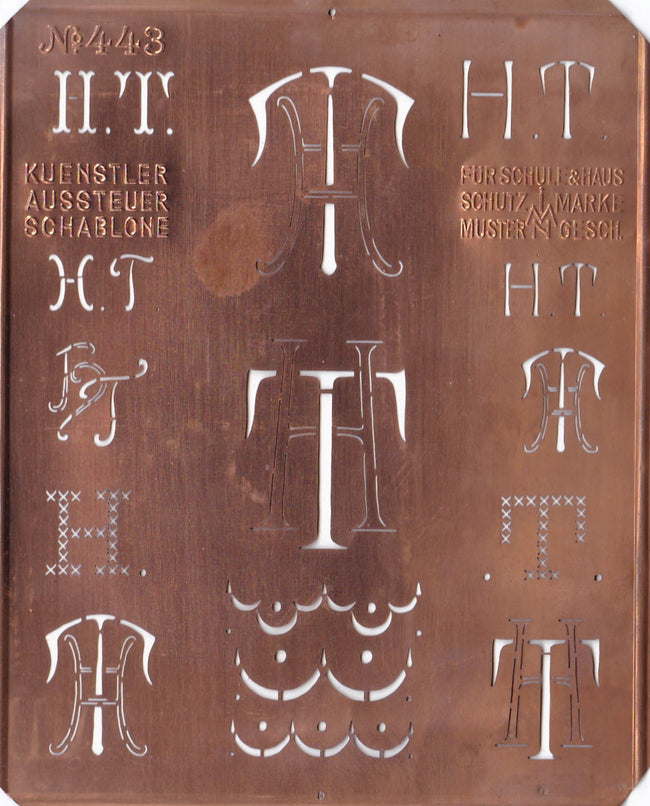 HT - Uralte Monogrammschablone aus Kupferblech