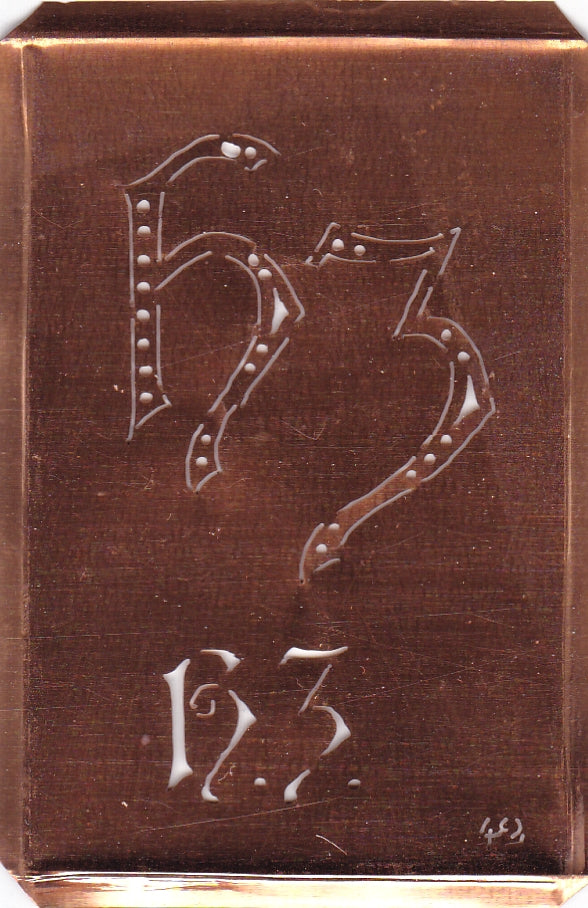 HZ - Interessante alte Kupfer-Schablone zum Sticken von Monogrammen