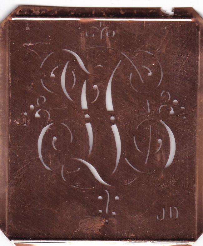 JD - Antiquität aus Kupferblech zum Sticken von Monogrammen und mehr