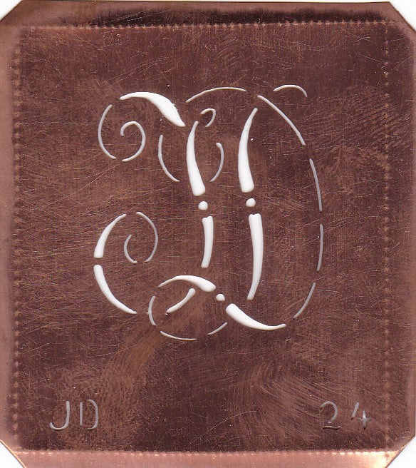 JD - Alte verschlungene Monogramm Schablone zum Sticken