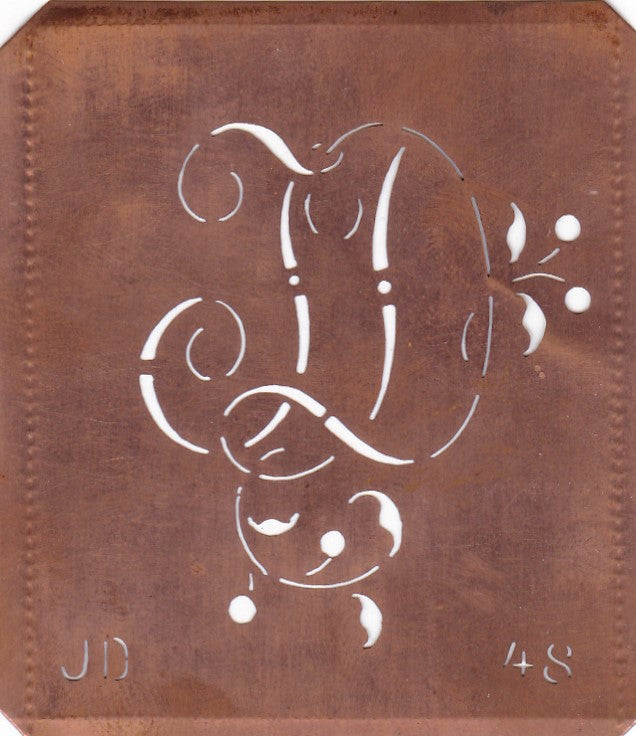 JD - Alte Schablone aus Kupferblech mit klassischem verschlungenem Monogramm 