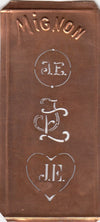 JE - Hübsche alte Kupfer Schablone mit 3 Monogramm-Ausführungen