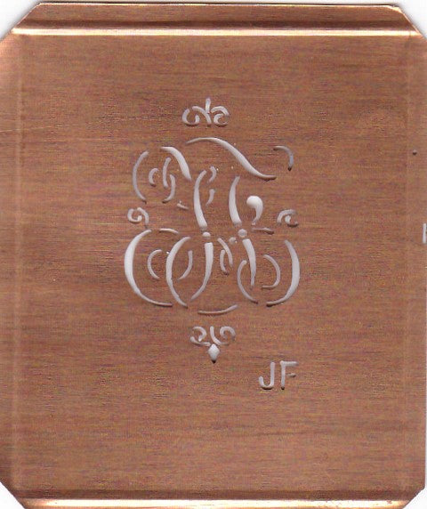 JF - Kupferschablone mit kleinem verschlungenem Monogramm