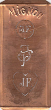JF - Hübsche alte Kupfer Schablone mit 3 Monogramm-Ausführungen