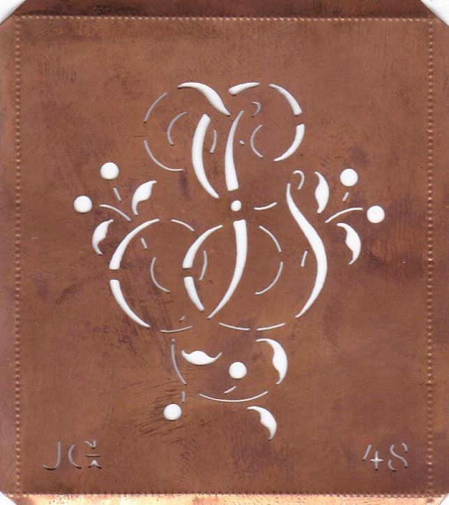 JG - Alte Schablone aus Kupferblech mit klassischem verschlungenem Monogramm 