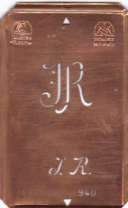 JR - Alte Monogramm Schablone zum Sticken