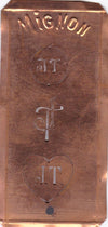 JT - Hübsche alte Kupfer Schablone mit 3 Monogramm-Ausführungen