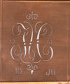 JU - Alte Monogrammschablone aus Kupfer