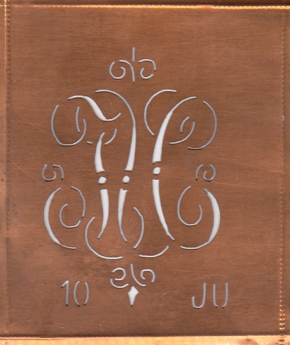 JU - Alte Monogrammschablone aus Kupfer