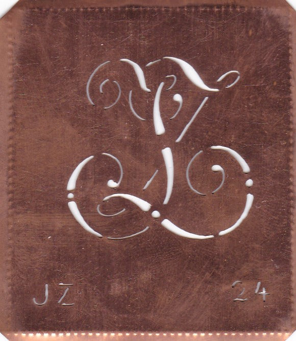 JZ - Alte verschlungene Monogramm Schablone zum Sticken