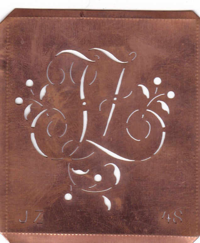 JZ - Alte Schablone aus Kupferblech mit klassischem verschlungenem Monogramm 