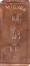 KB - Hübsche alte Kupfer Schablone mit 3 Monogramm-Ausführungen