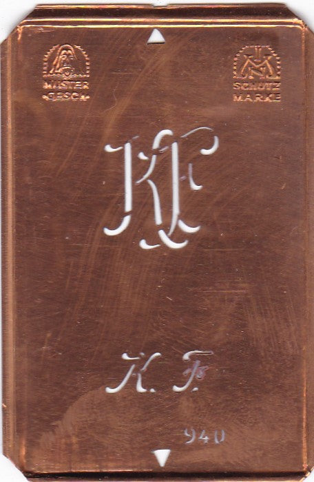 KF - Alte Monogramm Schablone zum Sticken
