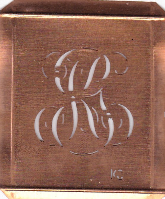 KG - Hübsche alte Kupfer Schablone mit 3 Monogramm-Ausführungen