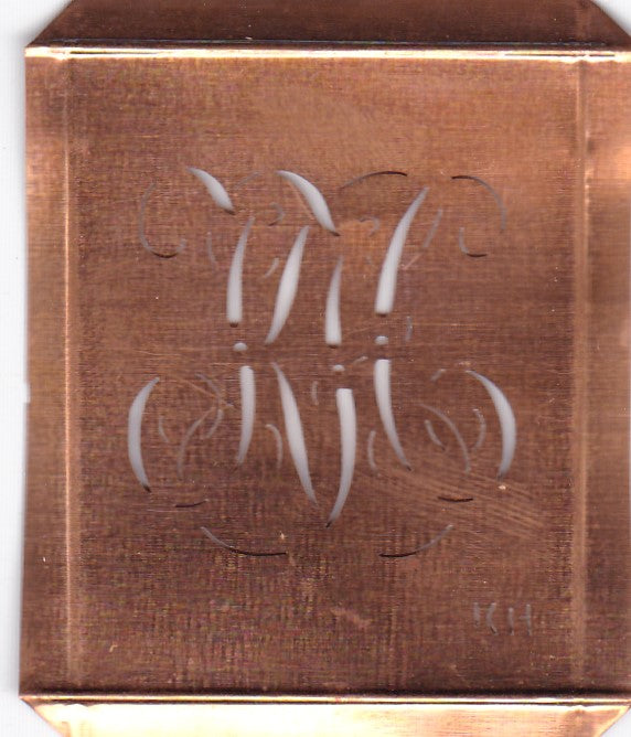 KH - Hübsche alte Kupfer Schablone mit 3 Monogramm-Ausführungen