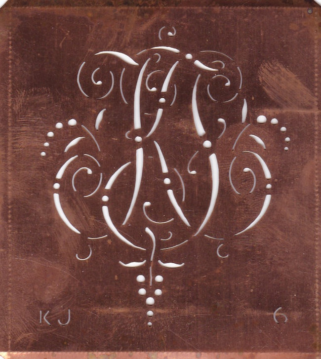 KJ - Interessante Monogrammschablone aus Kupferblech