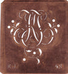 KJ - Alte Schablone aus Kupferblech mit klassischem verschlungenem Monogramm 