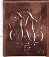 KJ - Alte Monogramm Schablone mit nostalgischen Schnörkeln
