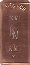 KN - Hübsche alte Kupfer Schablone mit 3 Monogramm-Ausführungen