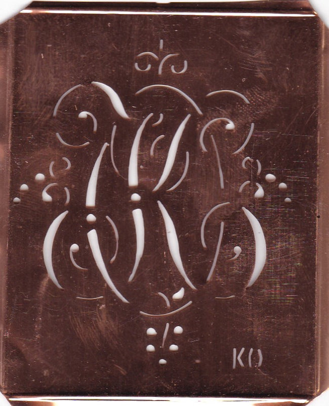 KO - Antiquität aus Kupferblech zum Sticken von Monogrammen und mehr