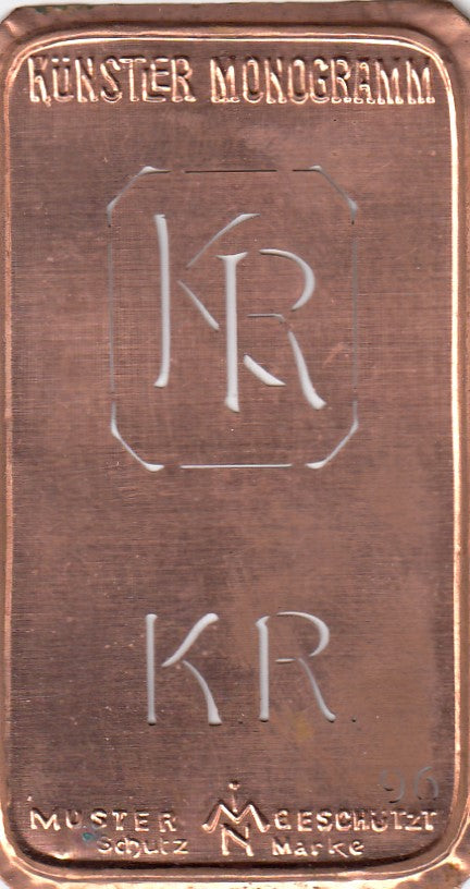 KR - Kleine Monogramm-Schablone in Jugendstil-Schrift