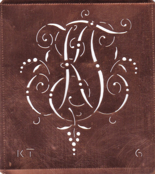 KT - Interessante Monogrammschablone aus Kupferblech