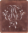 KT - Alte Schablone aus Kupferblech mit klassischem verschlungenem Monogramm 
