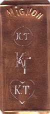 KT - Hübsche alte Kupfer Schablone mit 3 Monogramm-Ausführungen