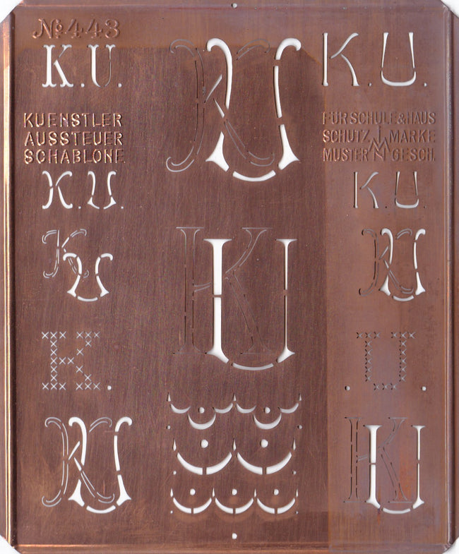 KU - Uralte Monogrammschablone aus Kupferblech