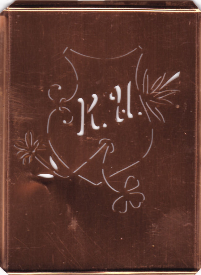 KU - Seltene Stickvorlage - Uralte Wäscheschablone mit Wappen - Medaillon