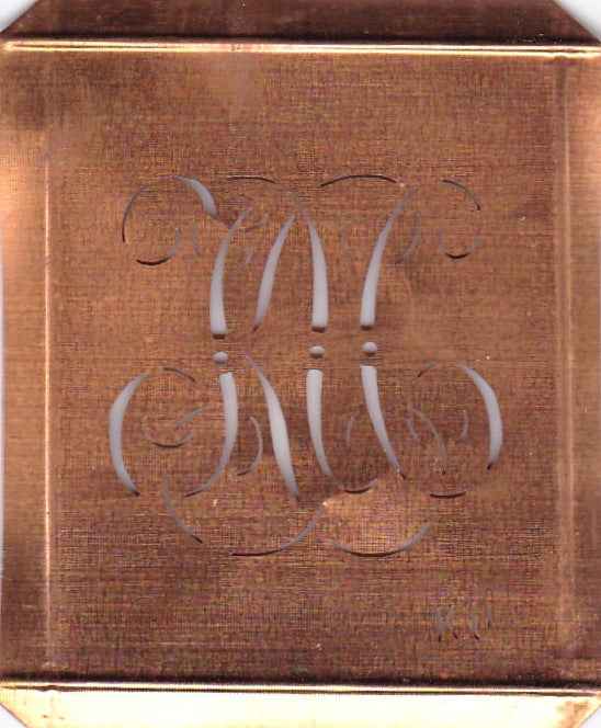 KU - Hübsche alte Kupfer Schablone mit 3 Monogramm-Ausführungen