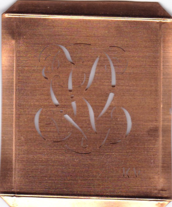 KV - Hübsche alte Kupfer Schablone mit 3 Monogramm-Ausführungen
