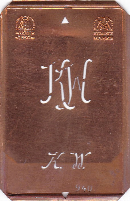 KW - Alte Monogramm Schablone zum Sticken