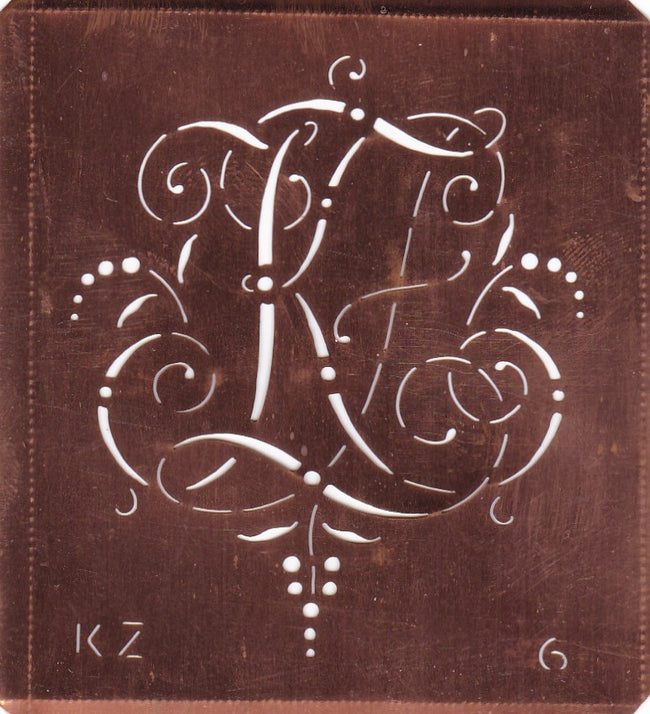 KZ - Interessante Monogrammschablone aus Kupferblech