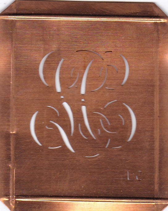 LC - Hübsche alte Kupfer Schablone mit 3 Monogramm-Ausführungen