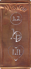 LD - Hübsche alte Kupfer Schablone mit 3 Monogramm-Ausführungen