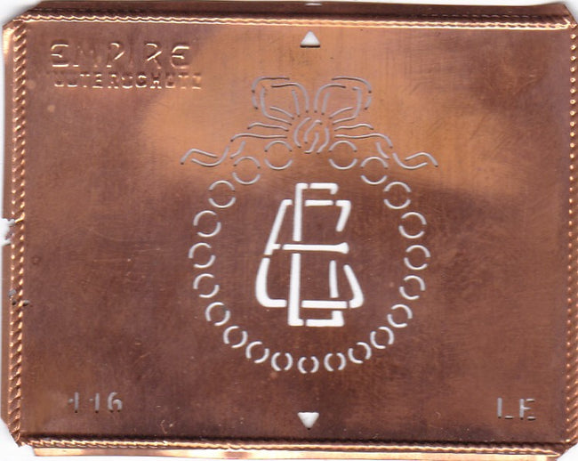 LE - Hübsche Jugendstil Kupfer Monogramm Schablone - Rarität nicht nur zum Sticken