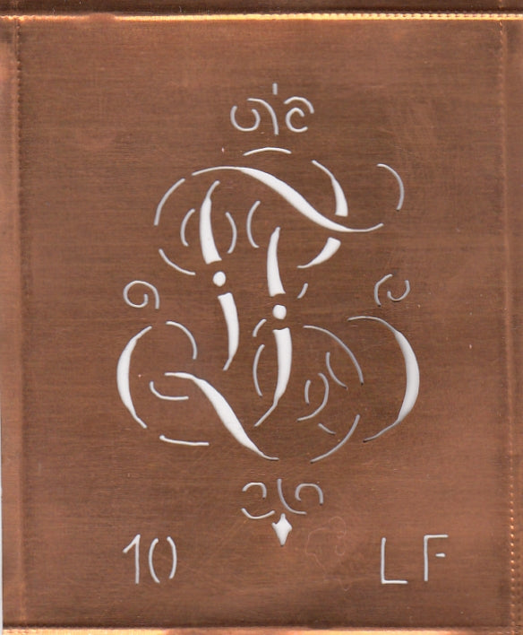 LF - Alte Monogrammschablone aus Kupfer