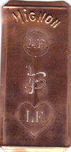 LF - Hübsche alte Kupfer Schablone mit 3 Monogramm-Ausführungen