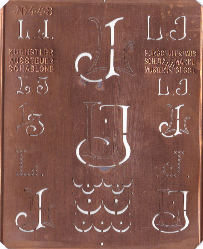 LJ - Uralte Monogrammschablone aus Kupferblech