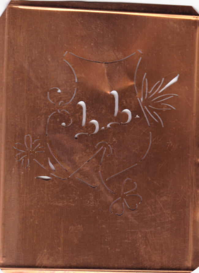LL - Seltene Stickvorlage - Uralte Wäscheschablone mit Wappen - Medaillon