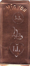 LL - Hübsche alte Kupfer Schablone mit 3 Monogramm-Ausführungen