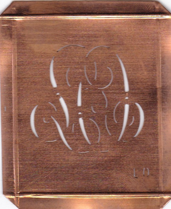 LO - Hübsche alte Kupfer Schablone mit 3 Monogramm-Ausführungen