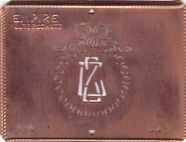 LZ - Hübsche Jugendstil Kupfer Monogramm Schablone - Rarität nicht nur zum Sticken