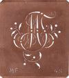 MF - Alte Schablone aus Kupferblech mit klassischem verschlungenem Monogramm 