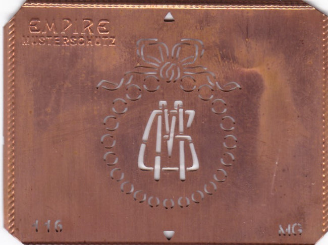 MG - Hübsche Jugendstil Kupfer Monogramm Schablone - Rarität nicht nur zum Sticken